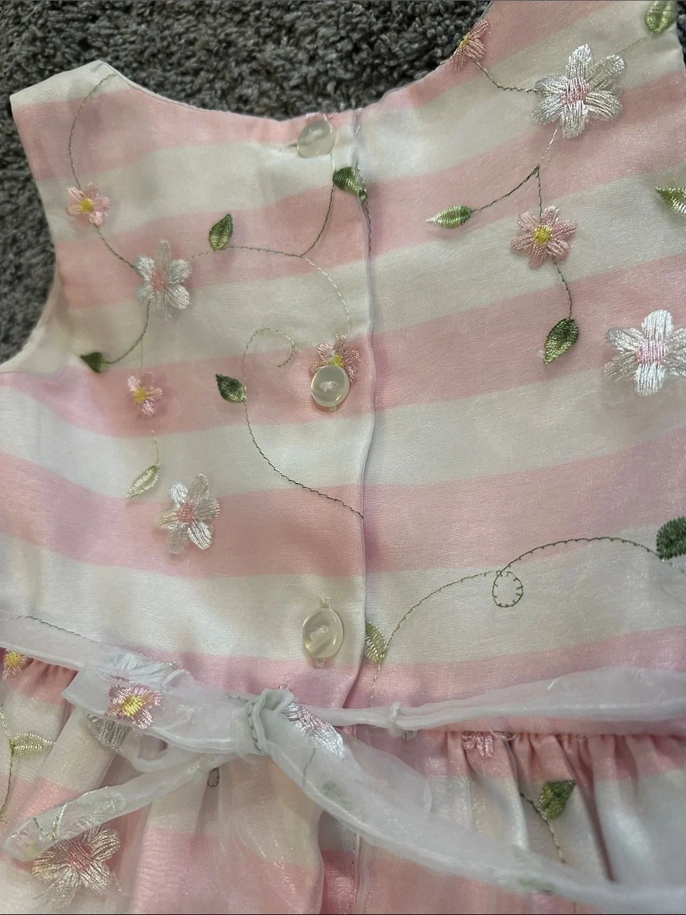 Pink and White Striped Floral Bow Dress